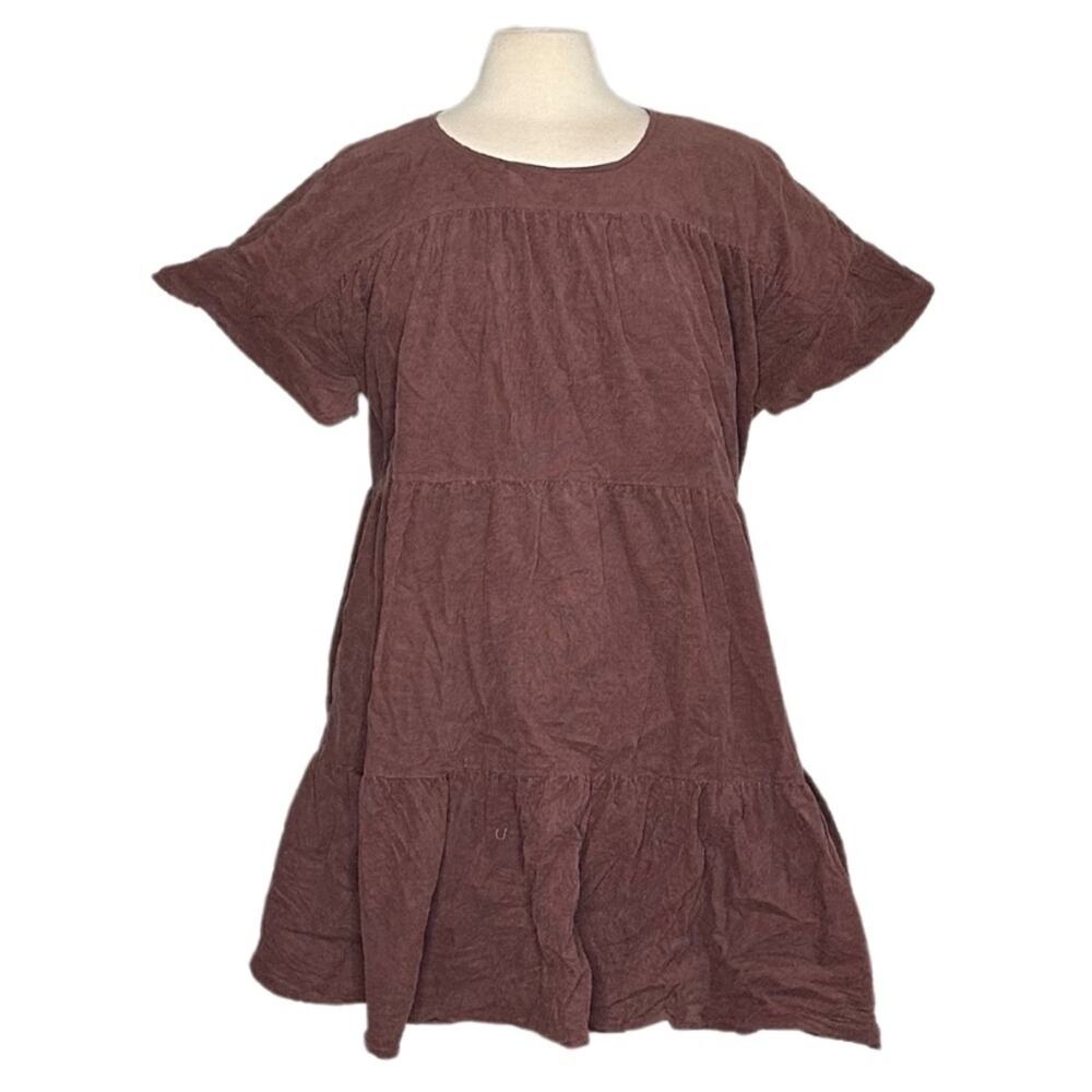 Altard State Brown Tiered Corduroy Textured Ribbed Mini Dress Fall Neutral 1BB24